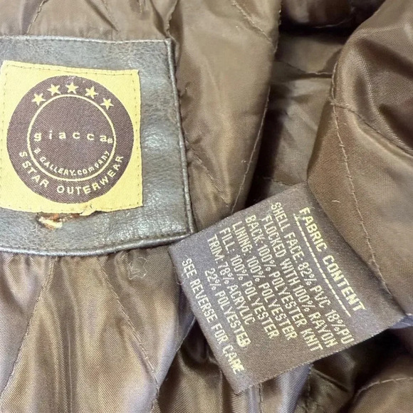 Giacca Vintage Faux Leather Belted Peacoat Jacket Faux Fur Collar Size XL Brown - Picture 15 of 16